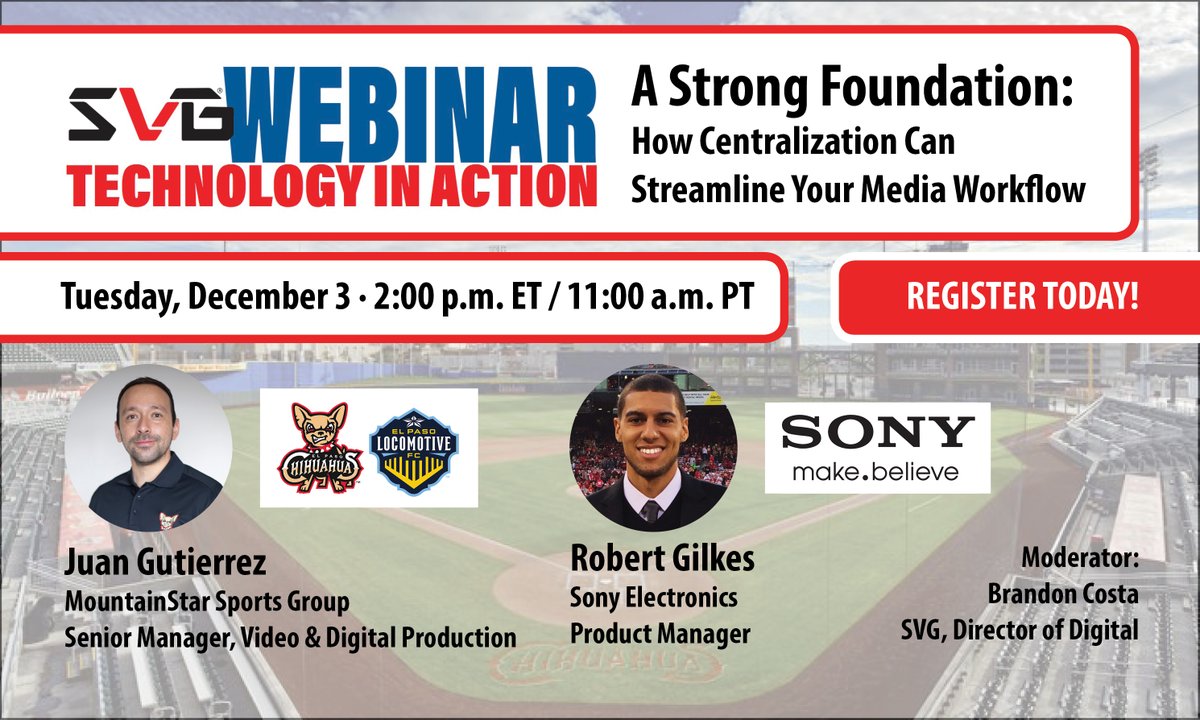 sportsvideo's tweet photo. Since @epchihuahuas/ @eplocomotivefc games overlap, Juan Gutierrez juggles tons of workflows so centralization is key. On 12/3, he'll discuss his plan w/ @SonyElectronics' Robert Gilkes &amp; @SVG_Brandon on our SVG Technology in Action Webinar
https://t.co/VRMWLxYrcP #sportstech https://t.co/XbGqEuiTeQ