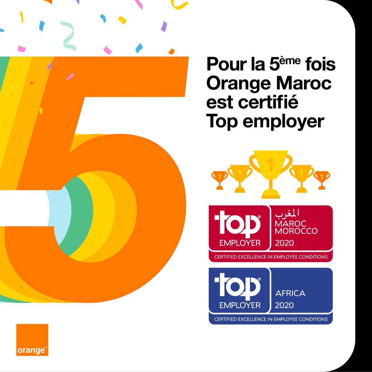 Pour la 5ème fois, <a href="/OrangeMaroc/">Orange Maroc</a> est certifié Top Employer !