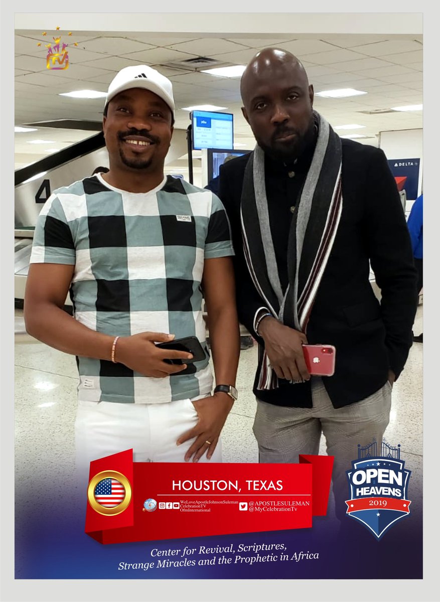 MyCelebrationTV's tweet photo. OPEN HEAVENS 2019 - HOUSTON, TEXAS With Apostle Johnson Suleman

**The Arrival... 

#FromAuchiToTheWorld
#JesusIsInTown
#OpenHeavens2019
#CelebrationTV
#Houston_Texas https://t.co/xdPoMGXTDU