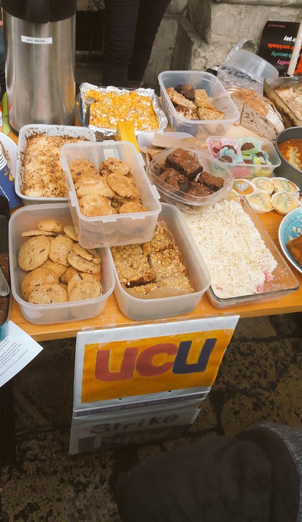 7/nOn the bright/fun side, the  @ODID_QEH bake sale I like the idea of a bake sale, where strikers (and supporters) contribute their labour power to bake goodies to be sold to raise funds for their Union. A part of these funds compensate wages to the lower-paid worker.