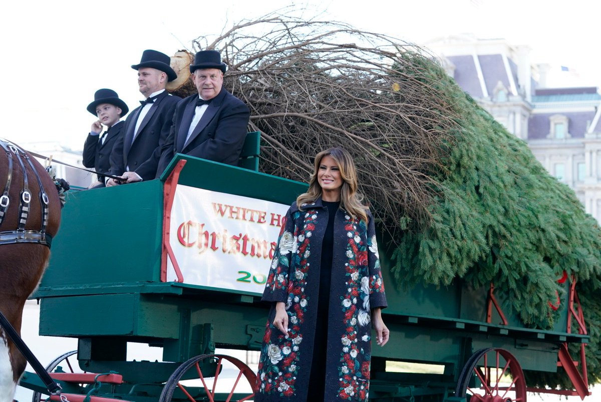 Melania Trump officially welcomes the White House Christmas tree EKPWzWfWwAU2tth