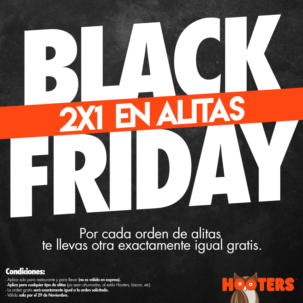 hooterscr's tweet photo. Próximo Viernes 29: ¡BLACK FRIDAY en Hooters! 👌
🍗🍗❌🍗 2x1 en ALITAS*
¡Aprovechá La Mejor Oferta! 💥
#HootersCostaRica
*Aplican Restricciones. https://t.co/gwN0nk5Pwn