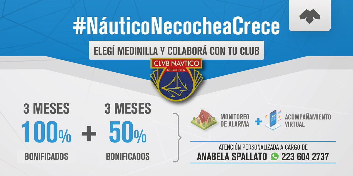 MedinillaSA's tweet photo. Promo #ClubNáuticoNecochea de Medinilla 
👉 Alarmas Monitoreadas 
✅ los 3 primeros meses el abono del monitoreo y de la Medinilla Global App serán 100% OFF  y
✅ los 3 meses siguientes el abono del monitoreo y de la Medinilla Global App serán 50% OFF

📞 ➡ Anabela 2236042737 https://t.co/m4WYgY4cyi