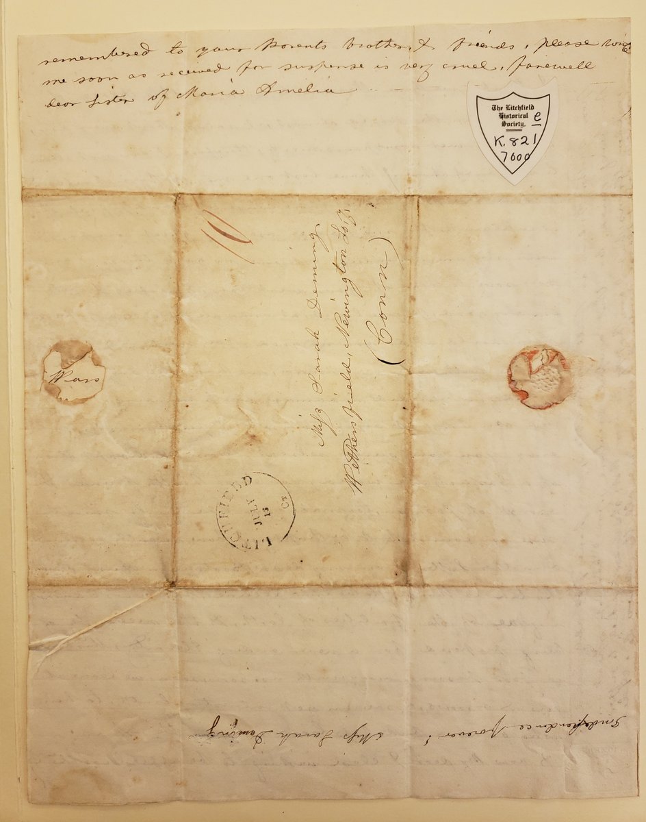 judgereeve's tweet photo. Maria Clark was 20 when she attended the Litchfield Female Academy. She wrote to Sarah Deming "Surrounded by nearly a hundred young ladies, I look in vain among them to find one congenial hear in unison with mine, like yours, Dear Sarah..." #FriendlyArchives #ExploreYourArchive https://t.co/gedKu5gXu2