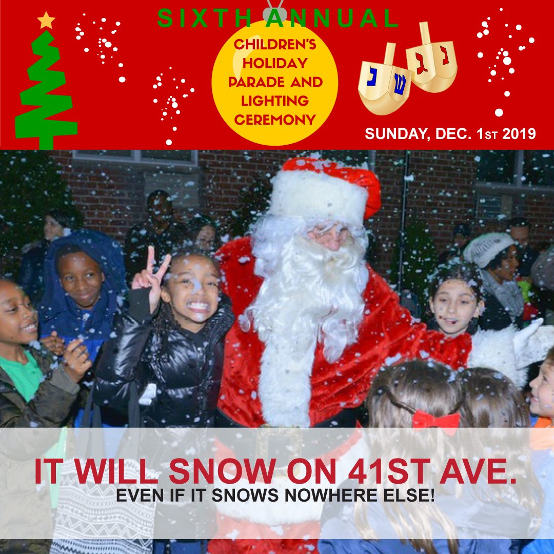 baysidebid's tweet photo. It will snow on 41st Ave... Even if it snows nowhere else!
Children’s Holiday Parade and Tree lighting
December 1st,  3:30pm

#baysidebid #holiday #PARADE https://t.co/Pf4MSUrxtq