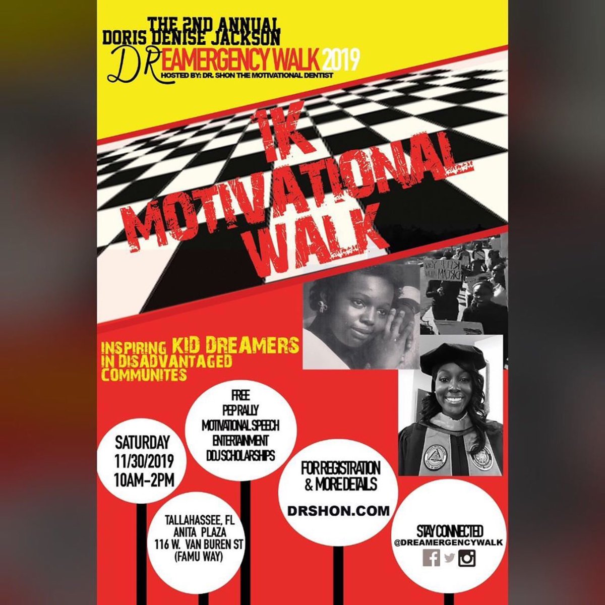 DreamergencyW's tweet photo. Calling All #DReamergencyWalkers 🚨 𝐓𝐡𝐞 𝐖𝐨𝐫𝐥𝐝'𝐬 𝟏𝐬𝐭 #1KMotivationalWalk #Tallahassee #Florida 🔗 https://t.co/0cDkCy1F2F https://t.co/86XaQVzsbQ