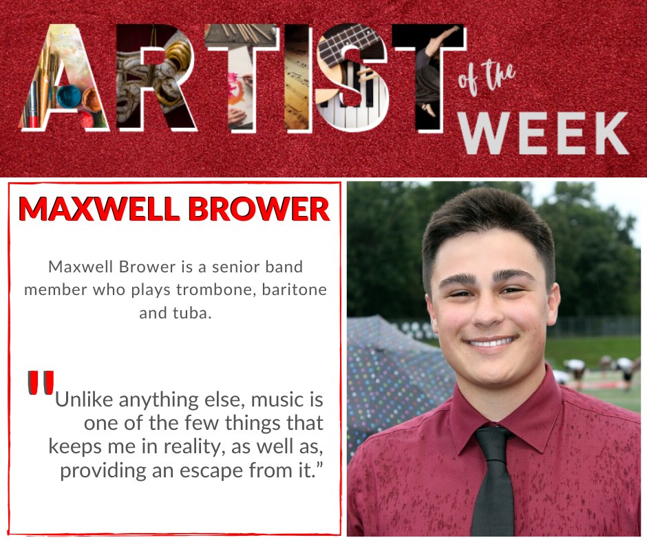 nixaschools's tweet image. Maxwell Brower is a senior band member who plays trombone, baritone &amp;amp; tuba. He&apos;s a member of the All-District band &amp;amp; plans on continuing into college.
Max says “Unlike anything else, music is one of the few things that keeps me in reality, as well as providing an escape from it.”