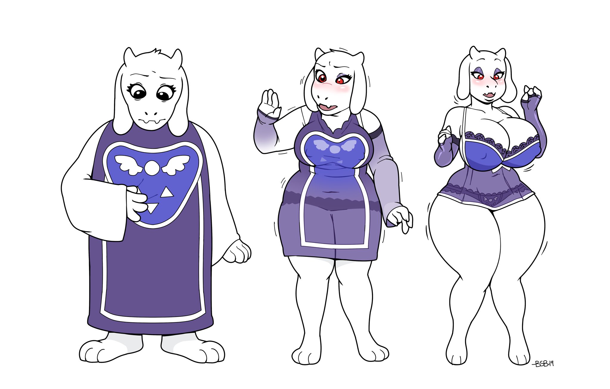 Toriel moving from a canon to fanon physique, in a more literal transformat...