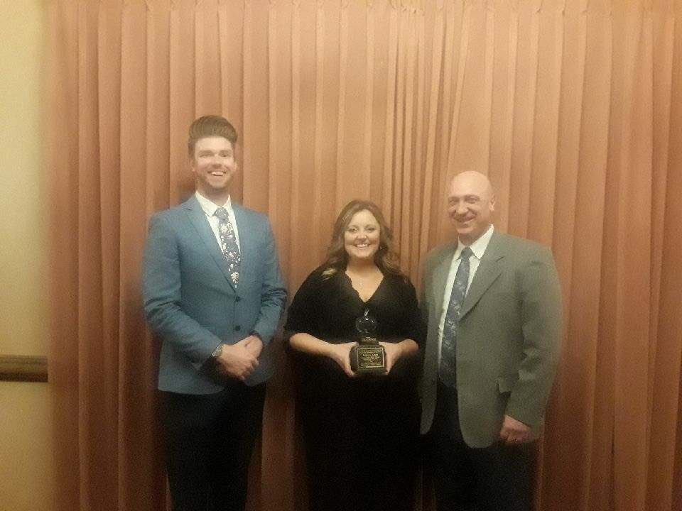 Congratulations to Ms. Becky Smith - Chamber of Commerce Inspirational Teacher of the Year!  With her are Mr. Bauters and Mr. Gianfermi.  #WeAreCP