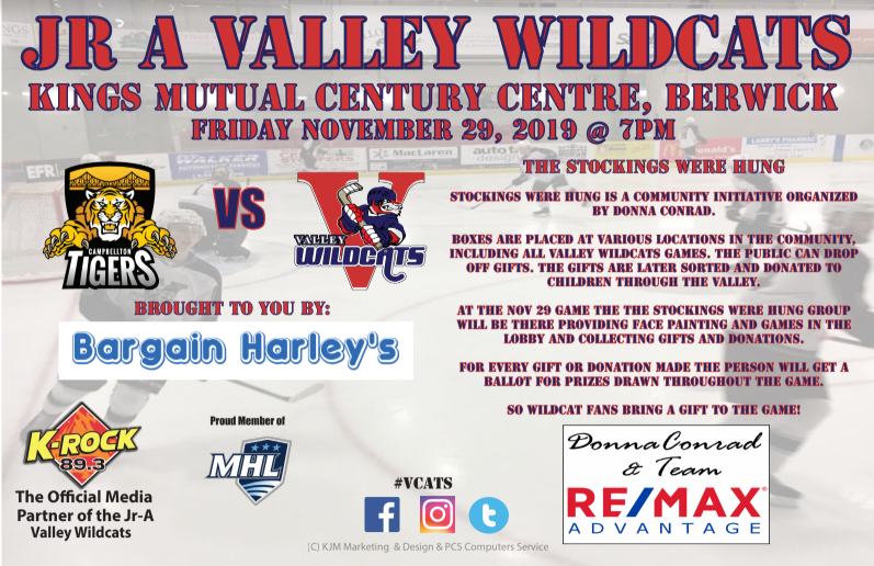 Valley_Wildcats's tweet photo. Your Junior A Wildcats play at home on Friday in Berwick, hosting @CTonTigerHockey. Come out and support The Stockings Were Hung. Make a donation, and receive a ballot to win a prize at the game! #FillABox #StockingsWereHung https://t.co/YGi0raoOsH