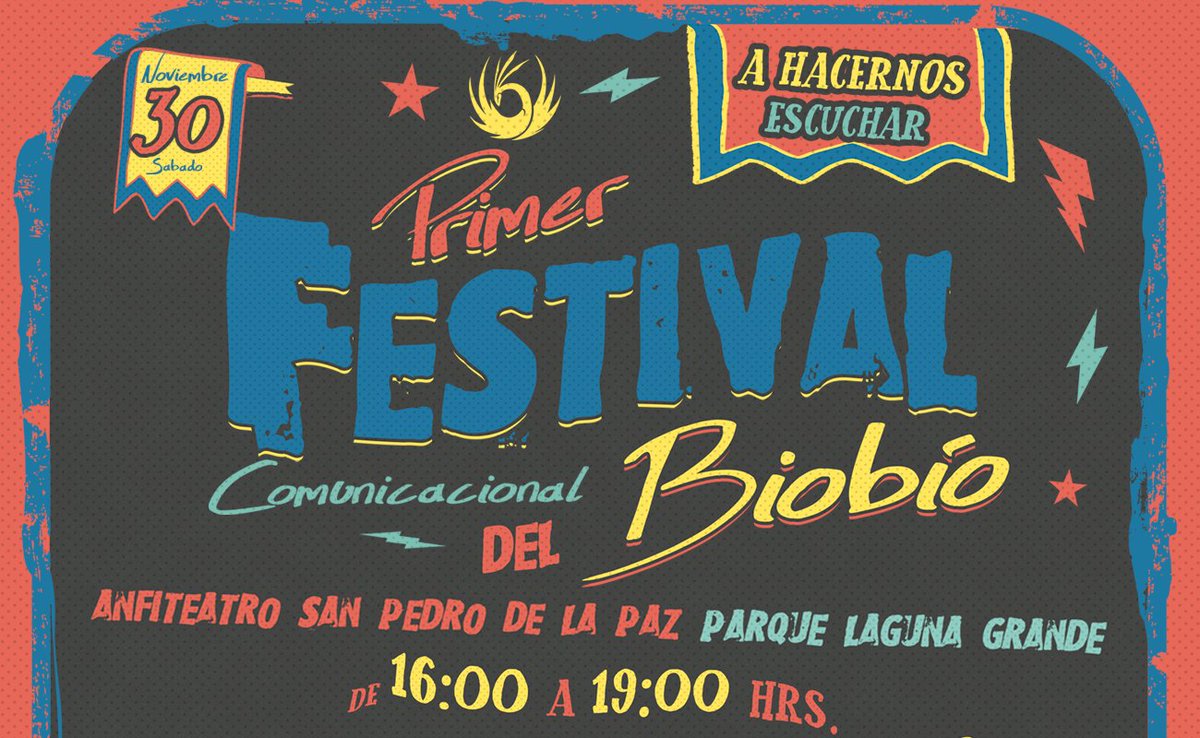 gremio_y's tweet photo. Te invitamos al ¡PRIMER #FESTIVALComunicacional del Biobío!
Sábado 30-11 a partir de las 16hrs. En el Anfiteatro San Pedro de La Paz.
Habrán muchas Charlas sobre temáticas importantes que nos conciernen a tod@s.
Además Bandas en vivo y espacios para #emprendedores. https://t.co/M1uZOzEEai