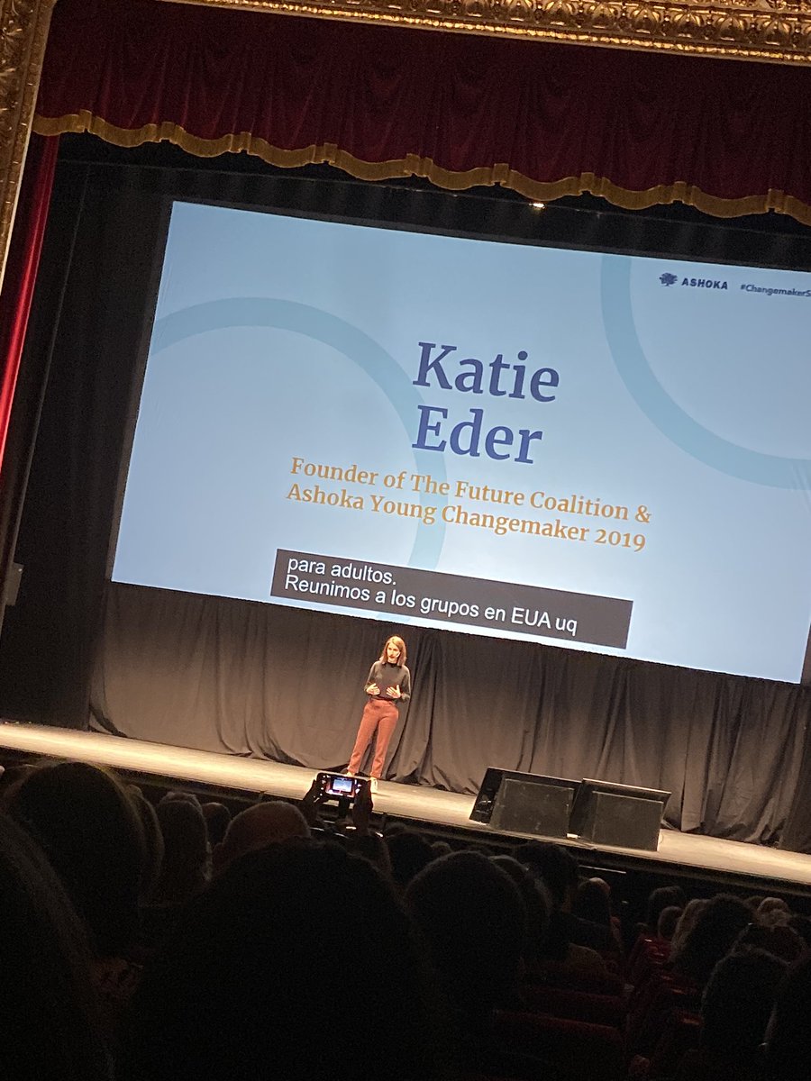 Listening carefully what <a href="/katie_eder/">Katie Eder</a> has to tell us about how #Youth can lead the change we need to see in the world. She’s only 20 years old and has created #TheFutureCoalition &amp; has been elected by <a href="/AshokaSpain/">Ashoka España</a> as #AshokaChangemaker2019 #EuropeanChangemakerSummit