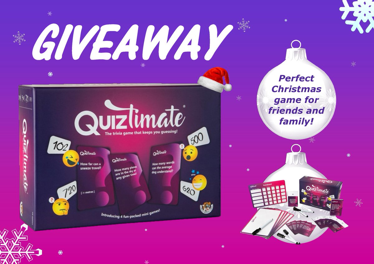🎉#GIVEAWAY🎉
To celebrate the launch of our first game, we’re excited to give away 1 copy of QUIZTIMATE!

The winner will be picked on Friday 29th November!💜

To enter the giveaway:
1) FOLLOW us
2) RT this post
3) TAG a friend (each tag counts as an entry!🎁)

...(1/2)