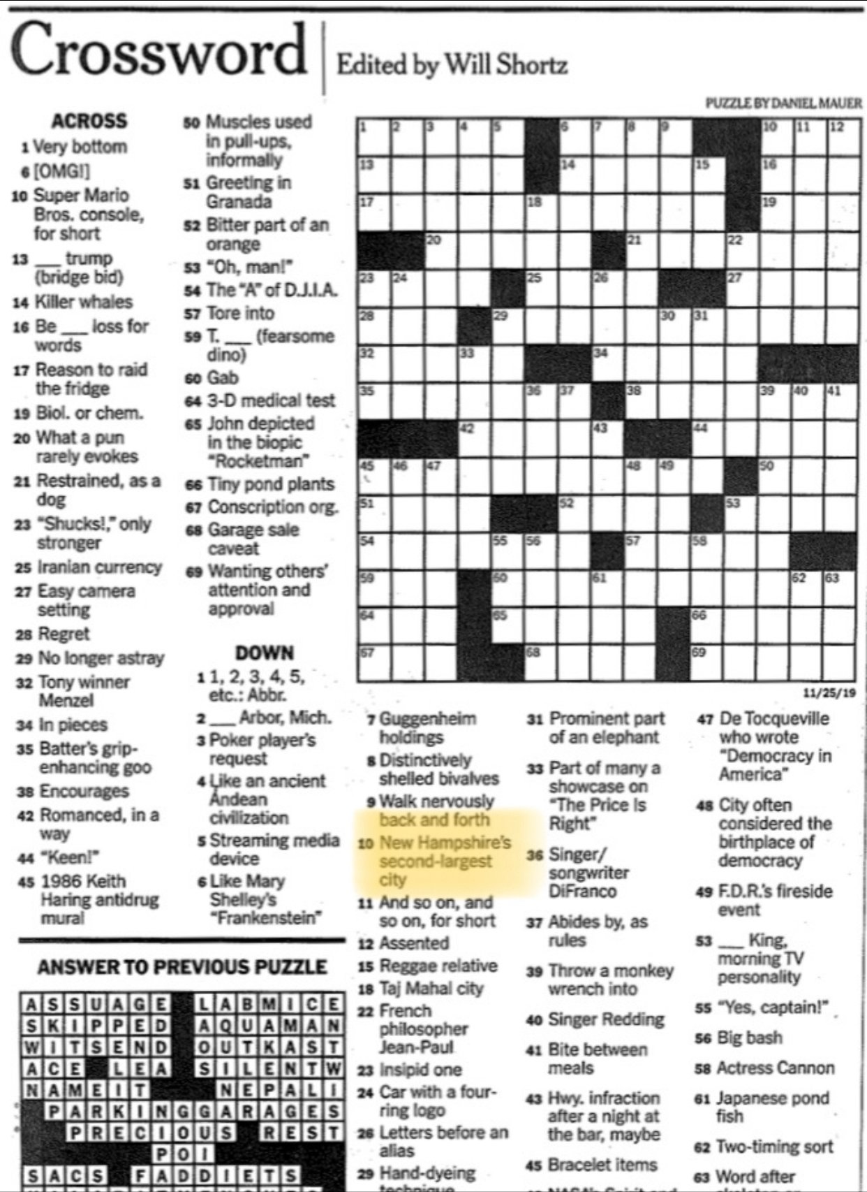 Sen Maggie Hassan While Working On My Nyt Crossword This Morning I Was Excited To Find A New Hampshire Clue 10 Down Should Be A Pretty Easy One For Granite Staters Answer