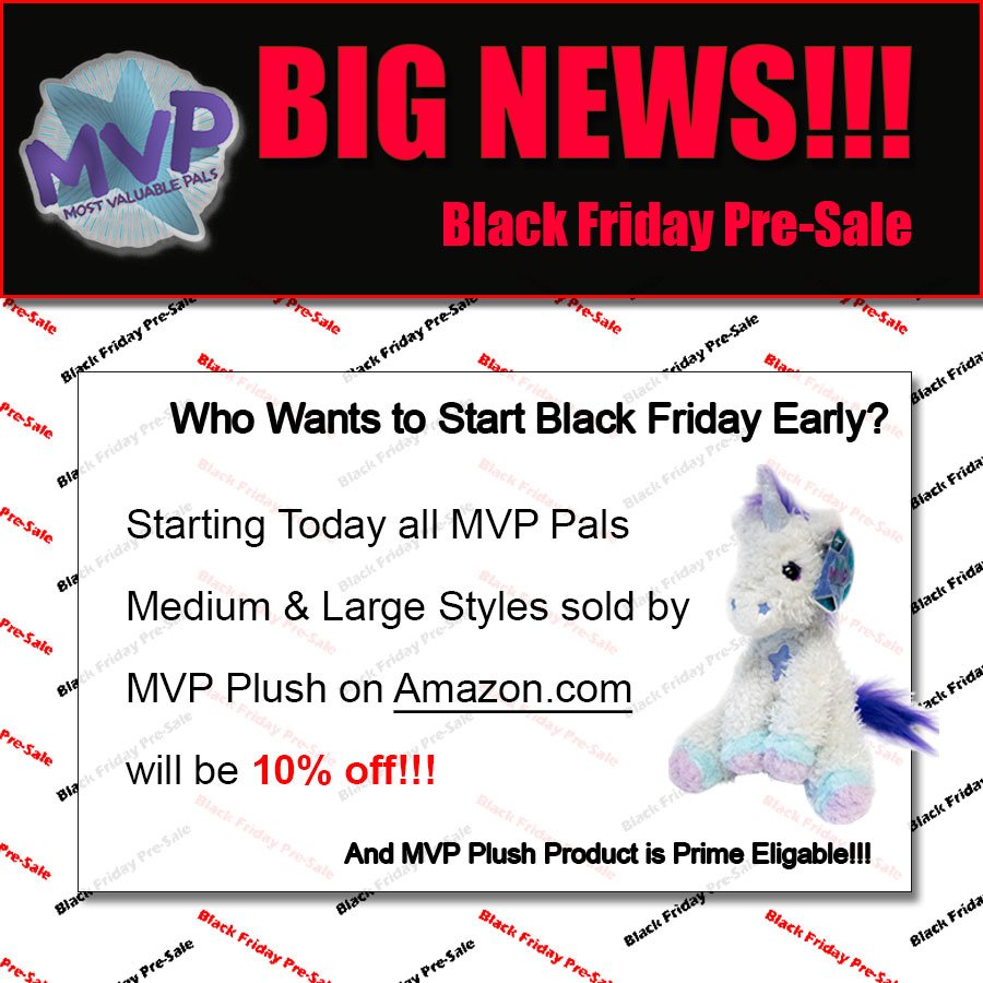 MVPPals's tweet photo. Don't Miss Out! We are starting Early!

Shop Now:
Large: https://t.co/rMQCkA5uj9
Medium: https://t.co/6sN5HUTLli

#BlackFriday #BlackFridaySale #EarlyBird #Sale #Plush #Toys #Gifts #Kids #Toddlers #Christmas #Giving #Discount  #CyberMondaySale #HotDeal #DealsTooGoodToMiss https://t.co/TIsX8mP0TF