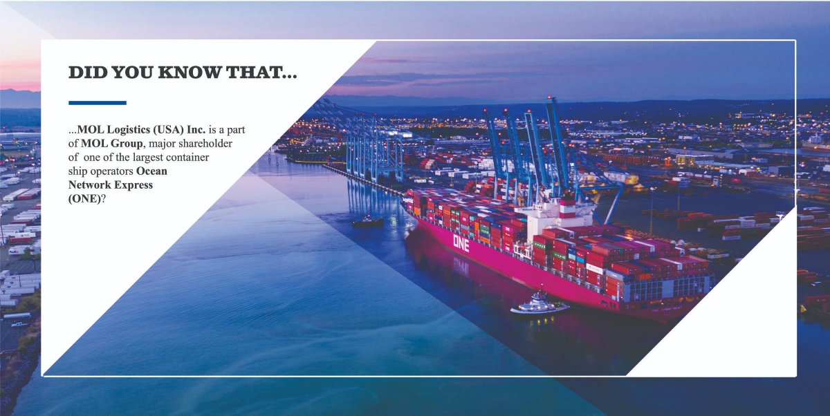 MOLLogisticsUSA's tweet photo. DID YOU KNOW THAT...

...MOL Logistics (USA) Inc. is a part of MOL Group, the owner of one of the world's largest, award winning commercial ship fleets and a major shareholder of one of the largest container ship operators Ocean Network Express (ONE)?

https://t.co/6zaO7ouVJs https://t.co/NBQMX4i7eY