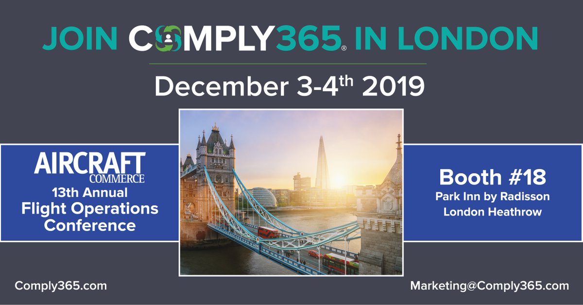 Comply365's tweet photo. We're touching down in London next week for the @AircraftCommrce #FlightOperations Conference. Come chat with us in Booth #18 to learn more about why #PDFisNotEnough, or set up a time to meet: https://t.co/CVj6z1ql5R #EFBandBeyond https://t.co/gVlyZph7tP