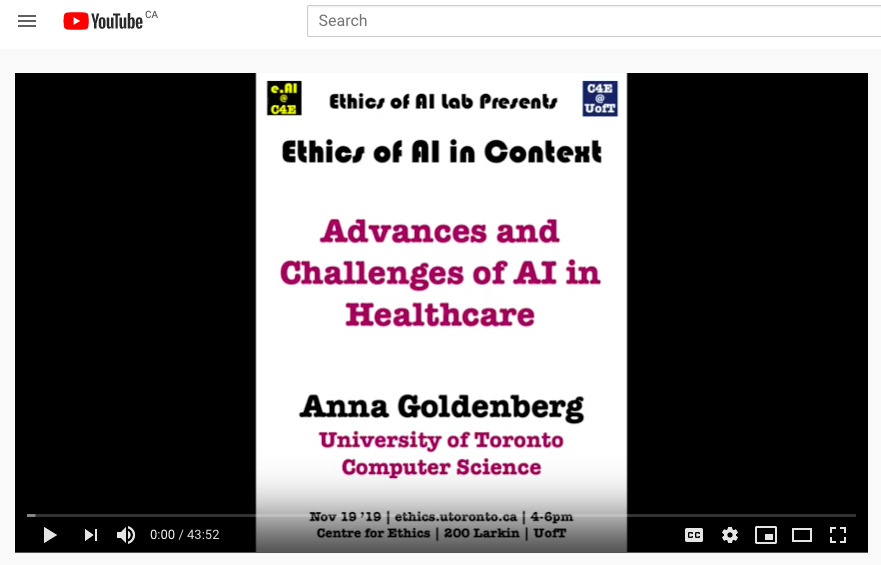 UofTEthics's tweet photo. Recently, Anna Goldenberg brought a thought-provoking discussion to the Centre for Ethics with her talk "Advances and Challenges of AI in Healthcare". #EthicsofAIinContext
If you missed it, check out the video:
https://t.co/nQVvR7eItG https://t.co/31ySybOvMV