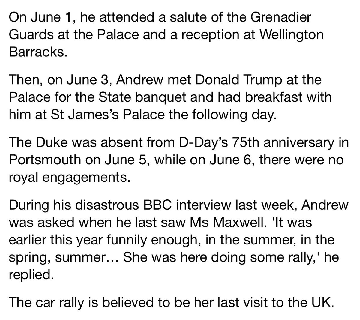 BREAKING NEWSPrince Andrew met w  @realDonaldTrump on June 3rd and 4th. On June 5th the Prince met w Ghislaine Maxwell... These mtgs took place 2 weeks after US prosecutors announced they were reopening an inquiry into Epstein’s alleged sex-trafficking operation  https://twitter.com/kelly2277/status/1176079978762592257