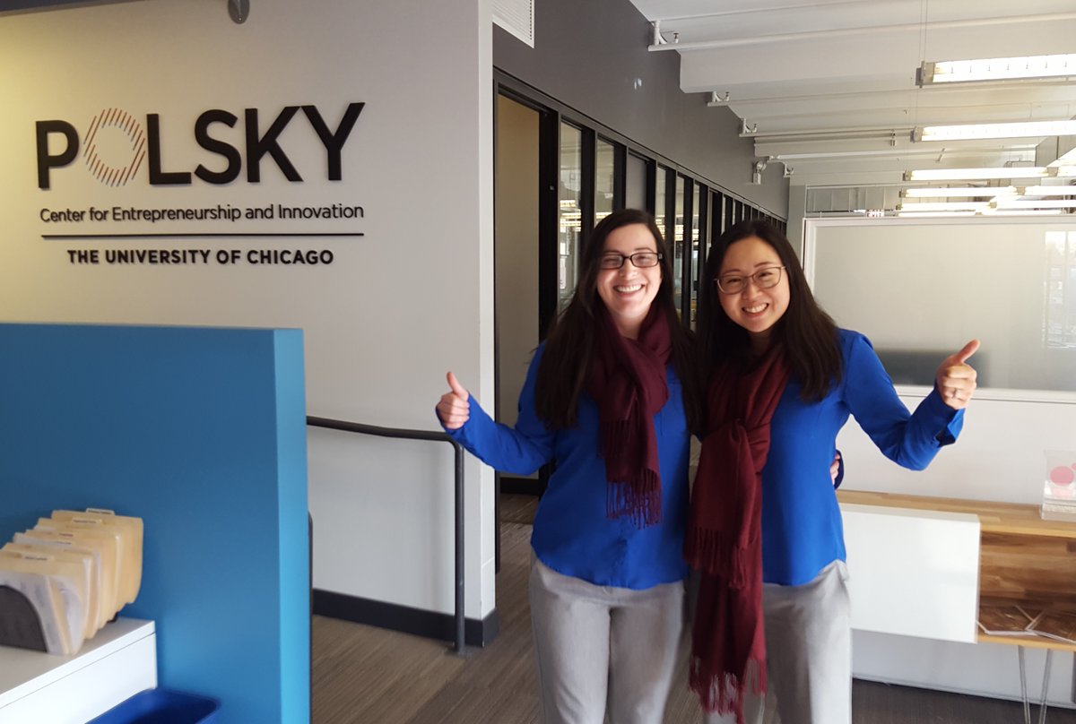UChicagoLibrary's tweet photo. Today @treptowe and @SuJunLim couldn't believe their eyes when they met during mentor hours at @polskycenter North. The whole office had a good laugh! Thanks to @ekoprucki for capturing the moment. https://t.co/oSwPgt1042