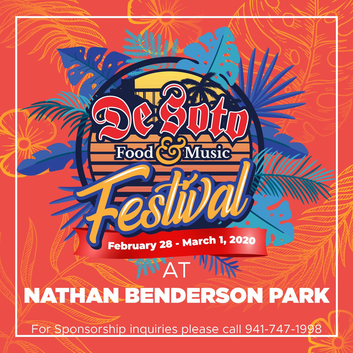 desotohq's tweet photo. The Hernando De Soto Historical Society is proud to present to you a brand-new Premiere Event

The De Soto Food &amp; Music Festival will be held at the beautiful Nathan Benderson Park on February 28th, 29th and March 1st! Stay tuned for more info and join us for Food. Music. Family https://t.co/OM77eEoLfI