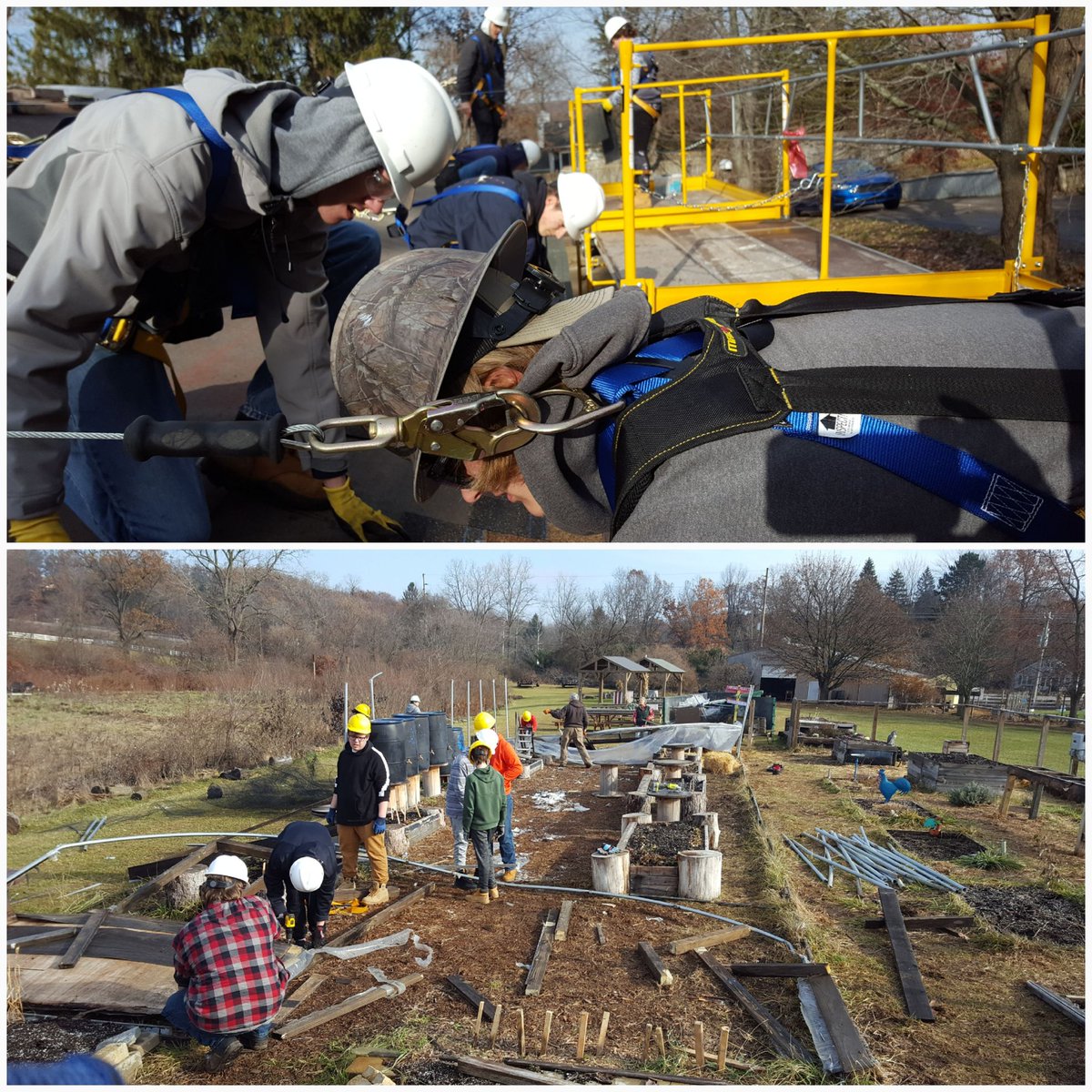CConstructionTP's tweet photo. Today we worked on a local roof and pitched in to help clean up the Clarkston Family Farm's collapsed Hoop House. https://t.co/UXLcNeTt2x