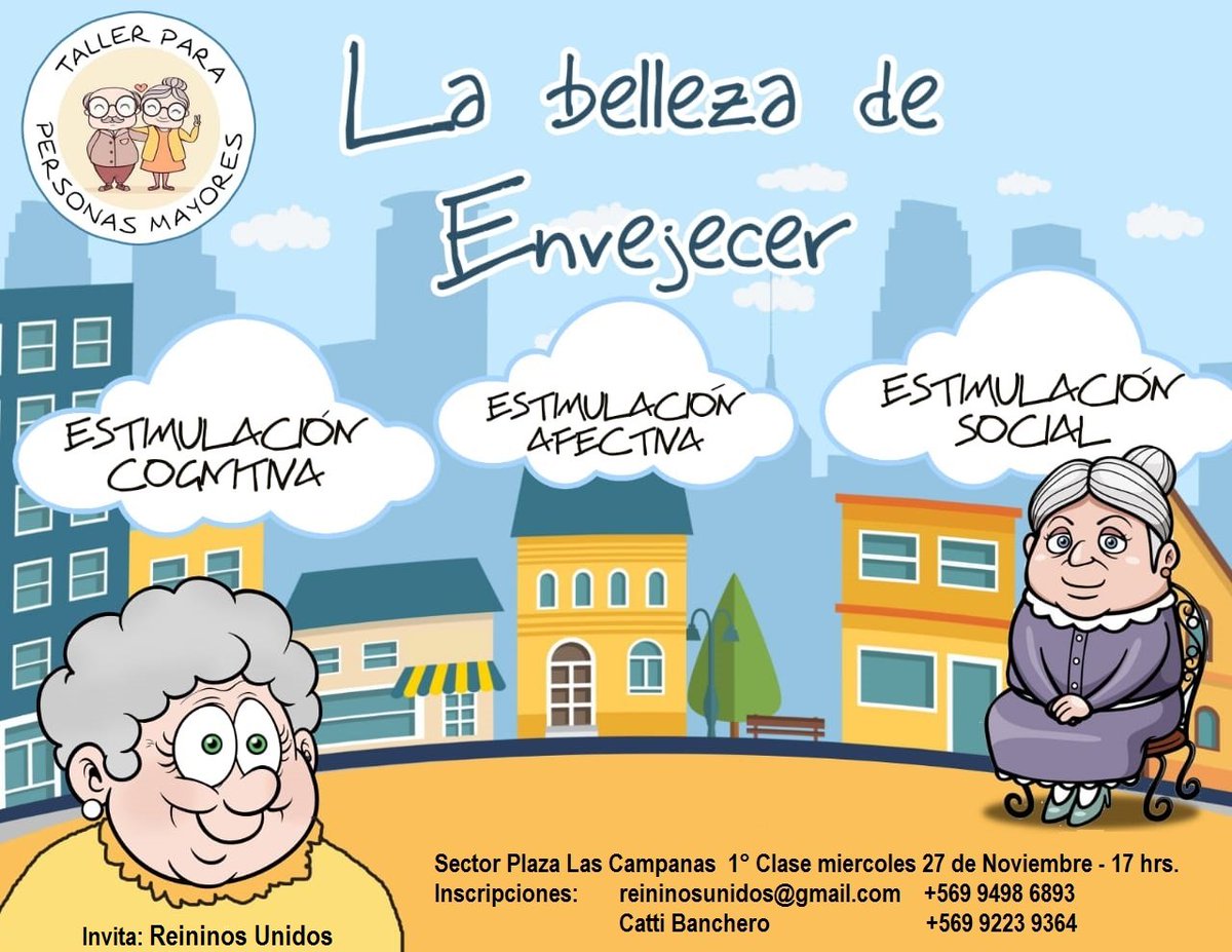 BrickChile's tweet photo. Te queremos invitar a participar del taller GRATUITO de "La belleza de Envejecer", Cupos limitados

Primera clase este MIÉRCOLES 27 de noviembre a las 17 hrs. Fco. de Villagra 7165 - Sede Unión Comunal Adulto Mayor. #lareina
Más información +569 9498 6893
reininosunidos@gmail.com https://t.co/MFxexvmGYF