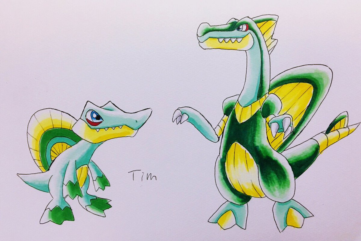 ティム オリジナルポケモン こいつら絶対ニックネームきゅうり オリジナルポケモン ポケモン ポケモン好きさんと繋がりたい 絵描きさんと繋がりたい スピノサウルス
