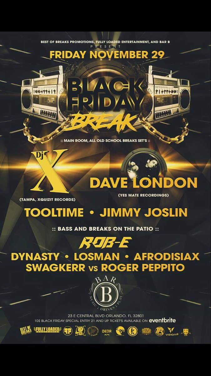 PMENTWORLDWIDE's tweet image. Friday night, November 29th with:  DJ X // Dave London // Tooltime // Jimmy Joslin // Rob E // Dynasty // Losman // Afrodisiax // Swagkerr vs Roger Peppito at Bar B.  Get your tickets NOW! #breakbeat
Ticket link:  eventbrite.com/e/black-friday…
Event page:  
facebook.com/events/7022506…