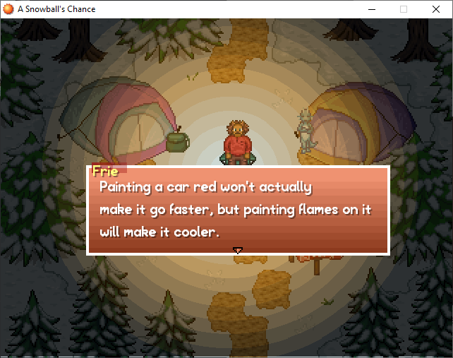 OnyxaAstra's tweet photo. Frie in our game #ASnowballsChance has a skill called "Glacian Wisdom" that lets her give you some sage advice. #GameDev #TransGameDev https://t.co/uAd8uthDxD