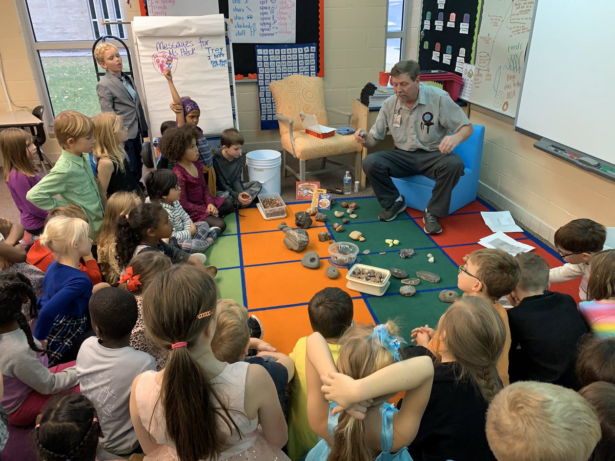 How exciting that our custodian, Mr. Will, is also a rock expert! He shared his knowledge AND  agate collection with our first grade classes who are studying geology! #bulldogstrong #teamwork