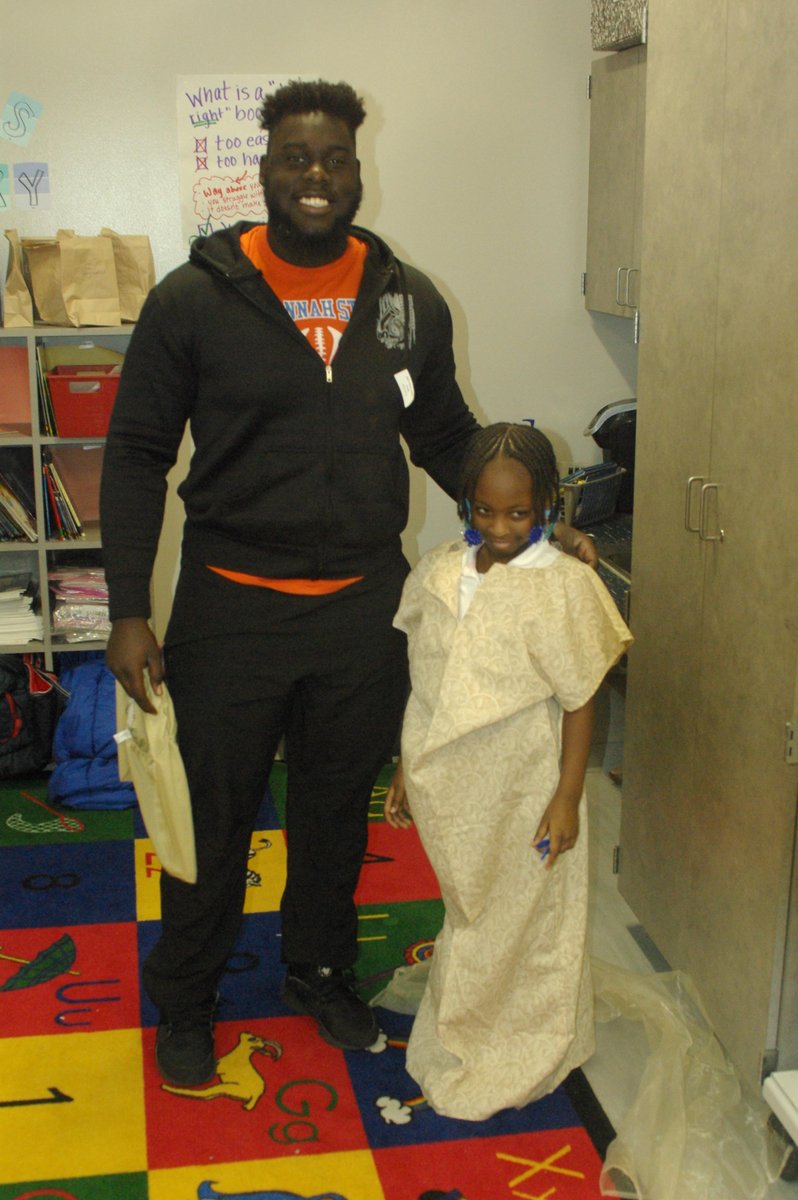 savannahstate's tweet photo. This fall, volunteers from the #SSU football team have been reading Ramona Quimby Age 8 by Beverly Cleary with local elementary students. On Nov. 18, four members of the @SavStateTigers football team assisted with a character “dress-up” day. #SSUGives #Thanksgiving https://t.co/gAGG5Uhcyu