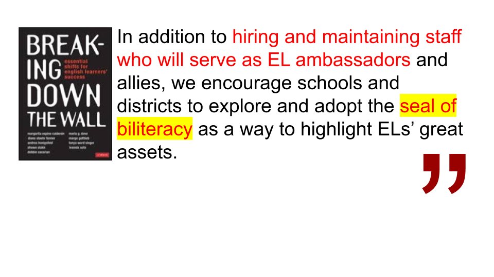 The seal of biliteracy is a great way to highlight #ELLs ‘ greatest asset, their culture &amp; language. amzn.to/2NdVoYj

#Ellchat_BkClub <a href="/MariaGDove/">Maria G. Dove</a> <a href="/DStaehrFenner/">Diane Staehr Fenner, Ph.D. (she/her)</a> @calderonexc <a href="/ABCD2SCo/">Shawn Slakk, EdD</a> <a href="/TonyaWardSinger/">Tonya Ward Singer</a> <a href="/DebbieZacarian/">Dr. Debbie Zacarian</a> <a href="/margogottlieb/">Margo Gottlieb</a> <a href="/drivannia/">Ivannia Soto, Ph.D.</a> <a href="/andreahonigsfel/">Dr. Andrea Honigsfeld</a>