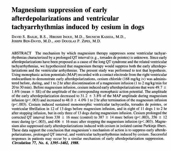 10/ Blocking Ca channels suppresses the EADs, allowing the re-entrant arrythmia to terminate. This was first described in dogs who had torsades-like arrythmias induced by cesium infusions with magnesium rescue.  https://bit.ly/2XKz7DK 