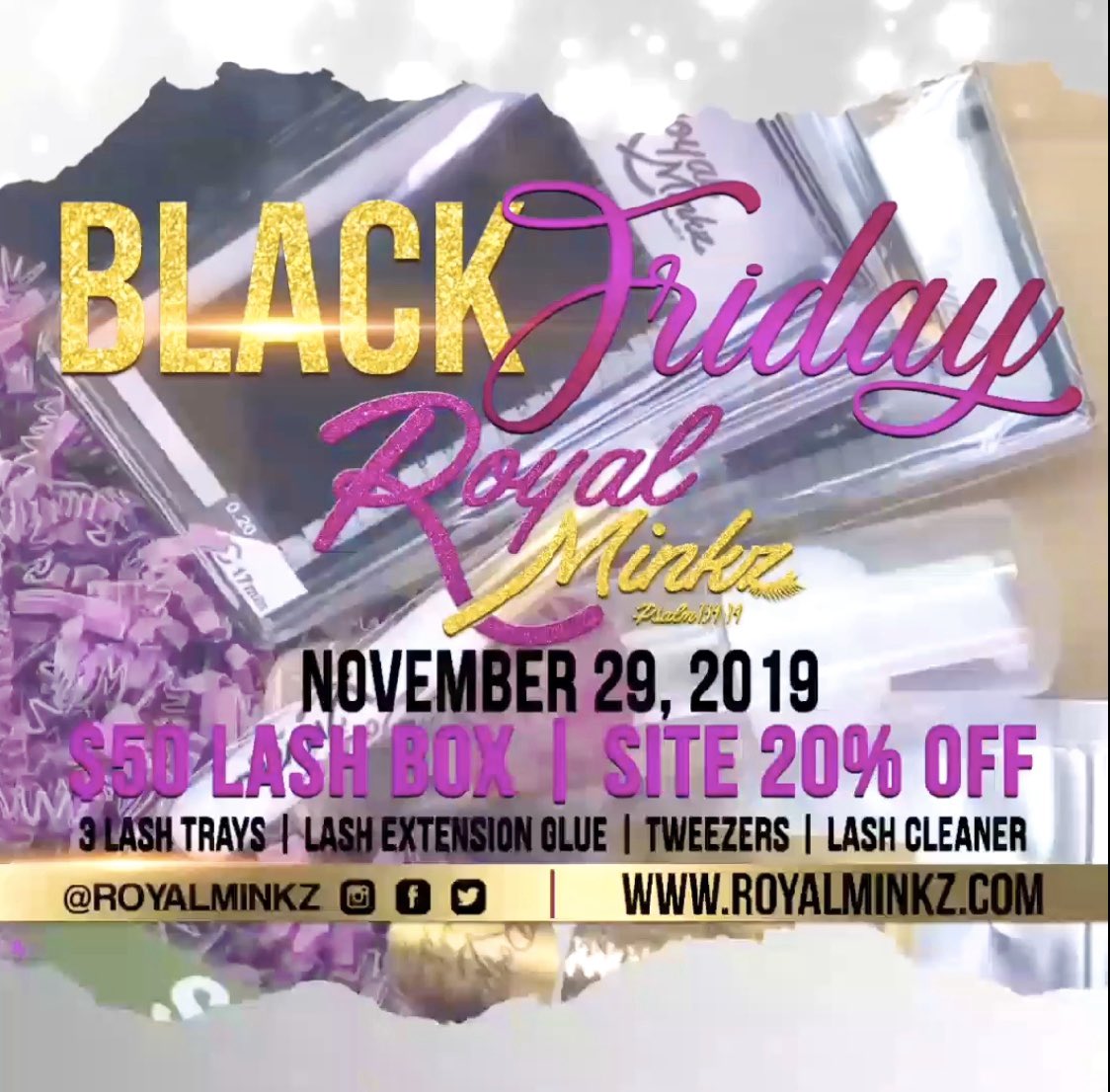 RoyalBeauti_'s tweet photo. ONE DAY ONLY
❗️November 29, 2019❗️
Black Friday Lash Box 
Our lash boxes includes:
✨3 Lash Trays of your choice
✨Our Long Lasting Lash Extension Adhesive
✨Curved&amp;Straight Tweezers
✨Lash Cleanser

All for $50‼️‼️
Purchase online only at https://t.co/ujh3E42B27 https://t.co/NBGh6o37xJ