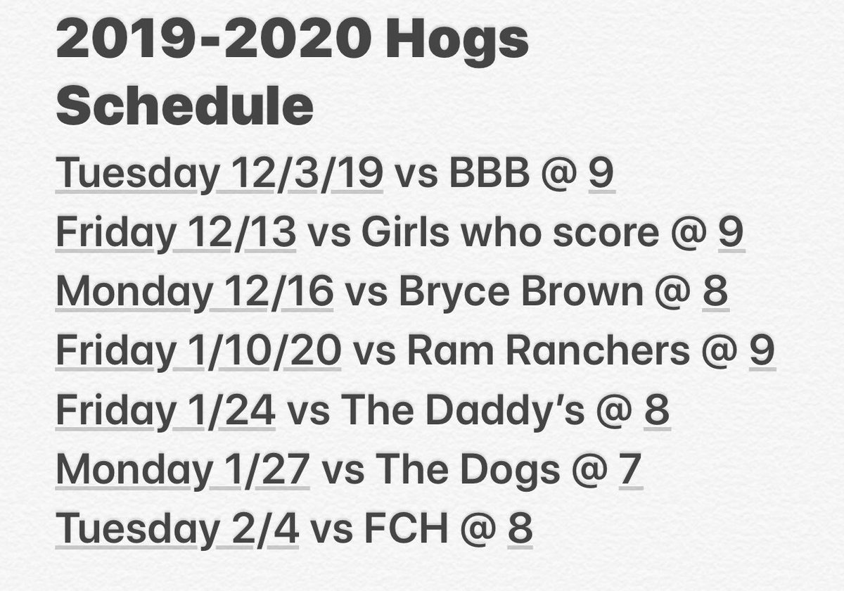 TheHogsYball's tweet photo. 🚨THE 2019-2020 HOGS SCHEDULE IS OUT🚨
Mark your calendars
Please note we are trying to get the game on 1/27/19 at 7 changed to a different day that week
#HogUp🐷 https://t.co/QVpm1mOdt8