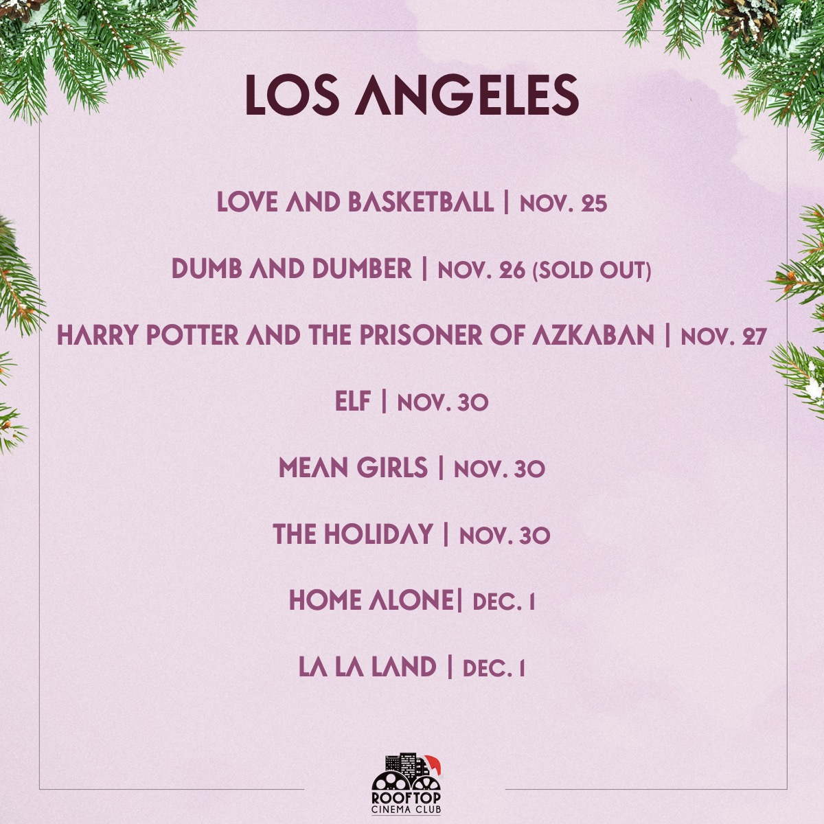 RooftopCinema's tweet image. Frolicking into the short week like...💁‍♀️ Swipe to see the movie lineup for our LA, Houston and San Diego rooftops this week, including a #RooftopRomance favorite, The Holiday! Book now at rooftopcinemaclub.com