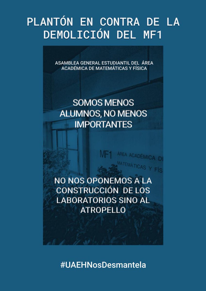 YessicaRocha12's tweet photo. #UAEHNosDesmantela
No nos oponemos al cambio, solo exigimos condiciones óptimas para seguir nuestro trabajo, así como ser considerados en los futuros proyectos de la universidad. https://t.co/4MPx0HBf5V