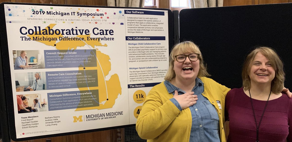 @umichmedicine & @umichTECH Having fun at the #MichiganIT Symposium. #MichiganMedicine #hits #SoftwareDelivery #GoBlue #UniversityOfMichigan #UofM 

Stop by the Collaborative Care poster in the Precision Health & Patient Care section.