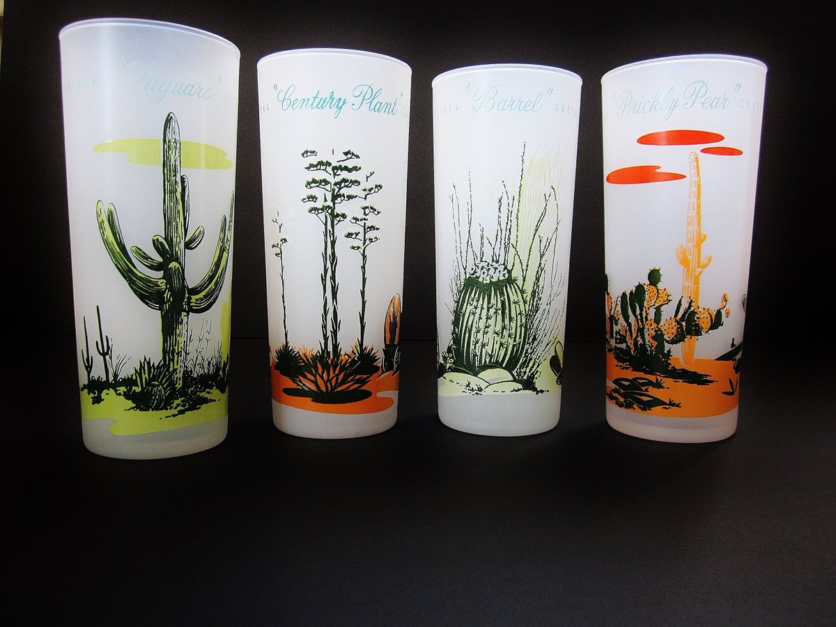 Retro 1960's Tumblers Arizona Cactus Glass Set Gas Station Promotion Collectible Tall Frosted Glassware Drink Cocktails Ice Tea Soda etsy.me/2KT8qYi #housewares #glass #arizonaglasses #cactusglasses #cactusglassset #1960sglassware #blakelyglasses #travelglasses