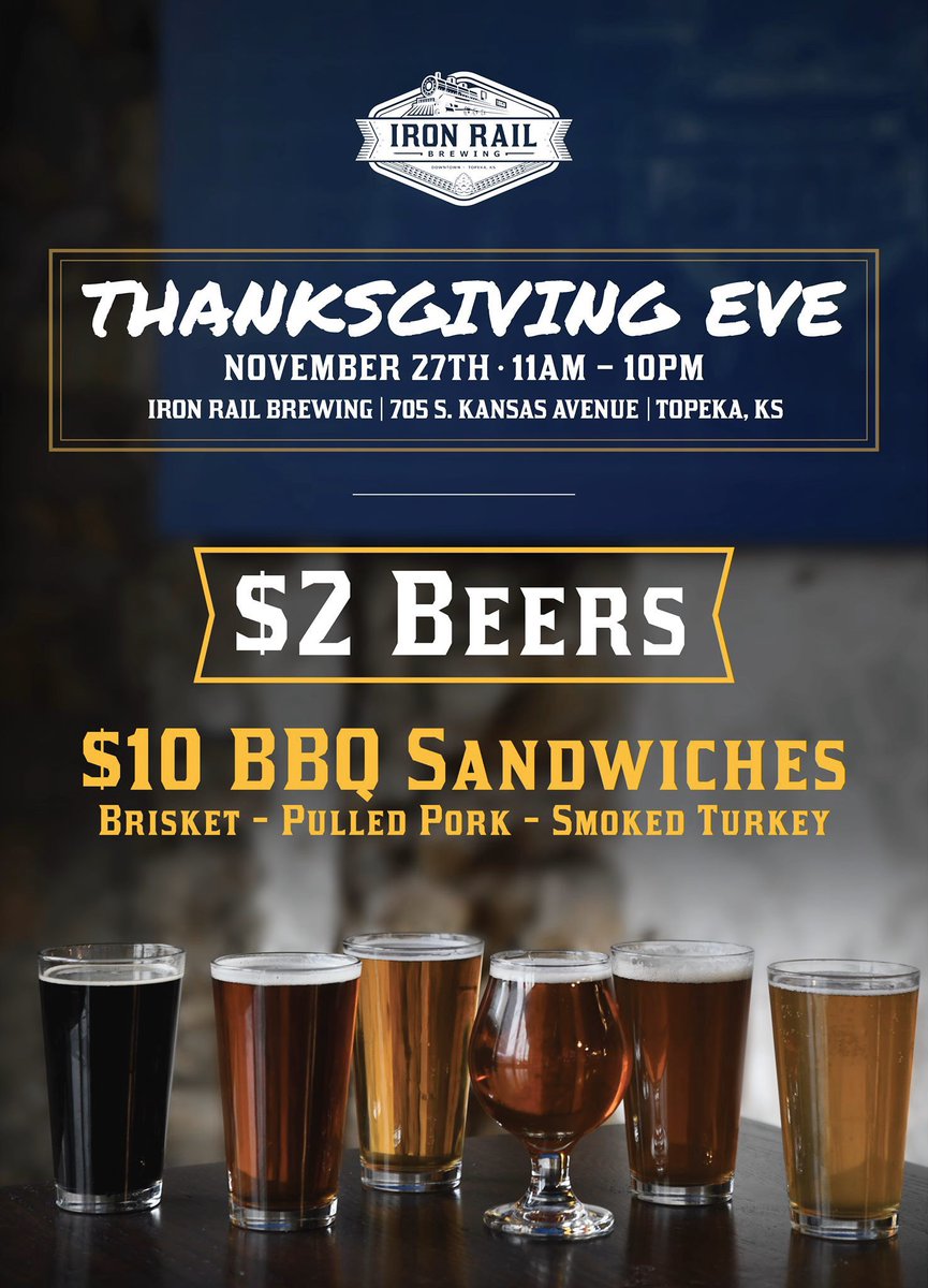 Looking forward to seeing you all in a couple of days this Thanksgiving Eve! Gather your visiting family and friends and get away from all the crazy shopping traffic!! We will be serving $2.00 Craft Beers and $10.00 BBQ Sandwiches all day!! Don't forget!! FREE Parking after 5pm!!