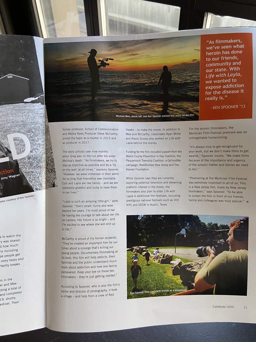 MSUFilm_Inst's tweet photo. We are ecstatic that “Life with Layla”  got featured in the Fall/Winter 2019 @Montclair_Arts magazine. Four years in the making, this documentary was co-directed by our alumni @KenSpooner and Mike Lee, and produced by @steveemccarthy #LifeWithLayla #FilmInstitute https://t.co/9c4aWAnZzn