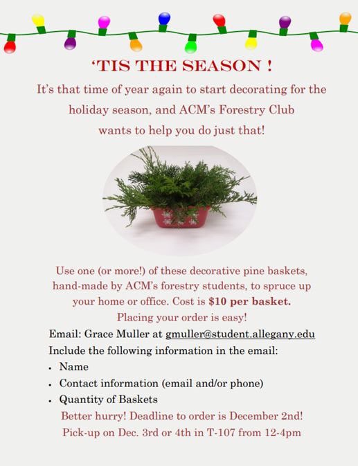 alleganycollgmd's tweet photo. Stop by and pick up dinner at the Queen City Center Chick-fil-A for the ACM Forestry Club spirit night on Monday, December 2nd, between 5-7pm.
#alleganycollegeofmaryland #forestry #foresttechnology #forestryclub #spiritnight https://t.co/xorl9qRLJ3