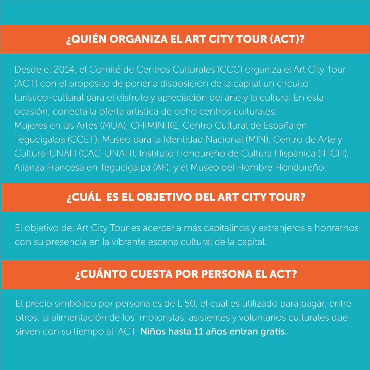 CCCTeg's tweet image. #CCCHN #ComiteCentrosCulturales #ArtCityTour ART CITY YOUR reserva la fecha para este 1 de Diciembre, aquí te dejamos las preguntas frecuentes para que disfruten de nuestra programacion cultural de fin de año.