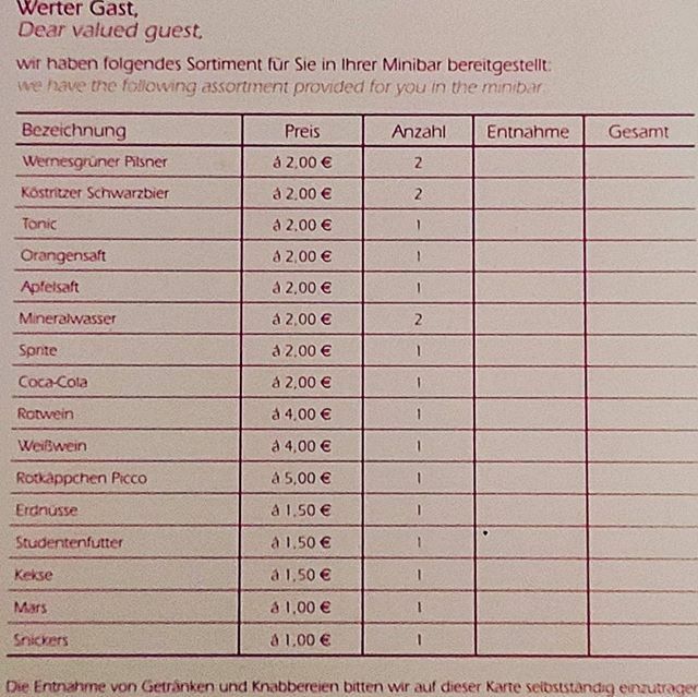 Nach 7 Stunden Odyssee endlich zum Arbeiten in #zwickau angekommen. Immerhin die #preise in der #minibar sind fair :D vielleicht kaufe ich mal aus Prinzip was. ift.tt/35xytMt