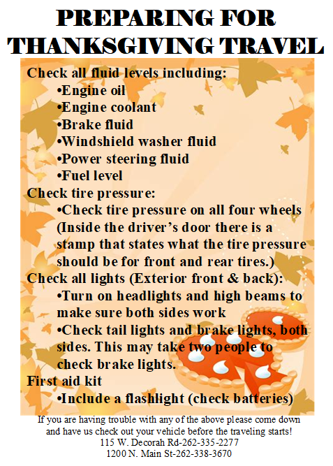 BobsAutoNTow's tweet photo. Check over your vehicles before you travel for Thanksgiving. Travel Safe! https://t.co/lfENnYARqT