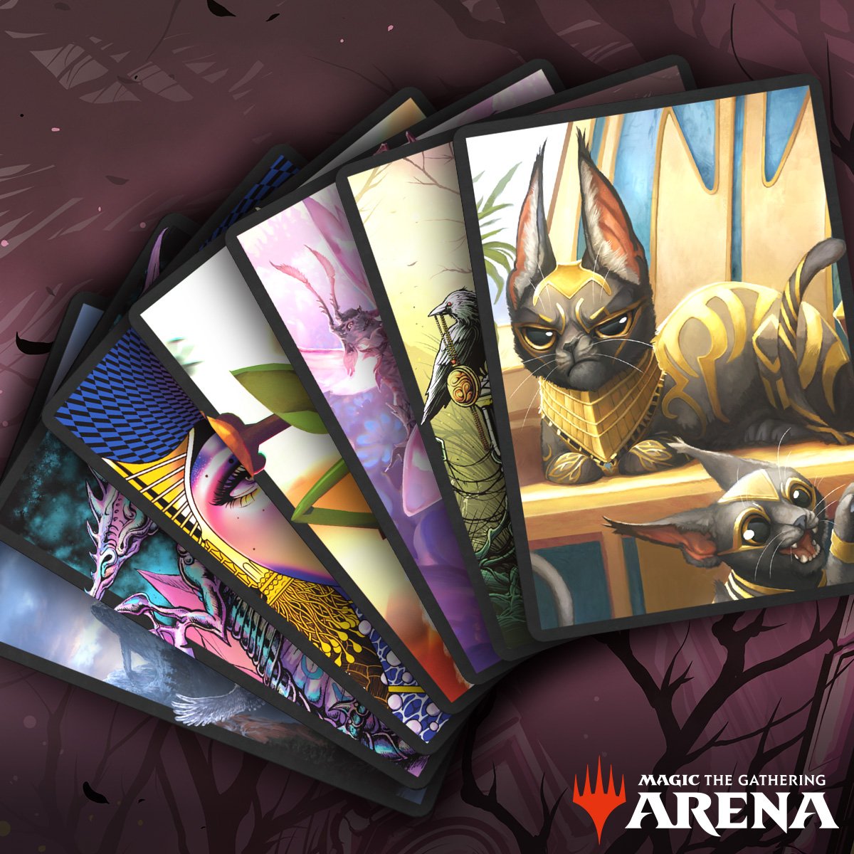 The cat's out of the bag, and they've brought some interesting friends...  https://t.co/OWvUnqMikZ Each #MTGSecretLair drop will also include a code  you can redeem on #MTGArena for a card sleeve based on