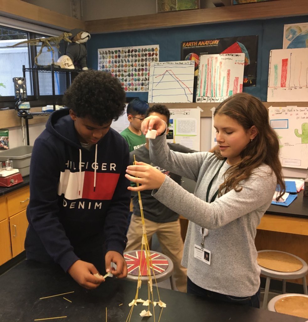 Dr4Liters's tweet photo. Lots of great problem-solving and enthusiasm from Grade 6 science students @brimmerandmay as we tried the marshmallow and pasta tower STEAM challenge this week https://t.co/AYIhrXzYIf