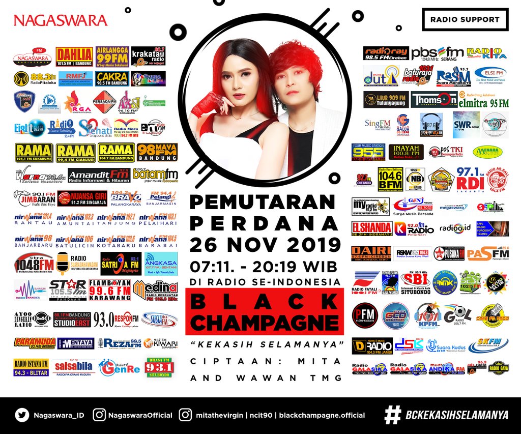 RadioGaya's tweet image. pemutaran perdana 26 november 2019
Black champagne - kekasih selamanya

#njumuter #BCkekasihselamanya #indorequest @NAGASWARA_ID @Mitathevirgin  @ncit90 @blackchampagne @MitaEnglandMuse @mainkanmusiknya