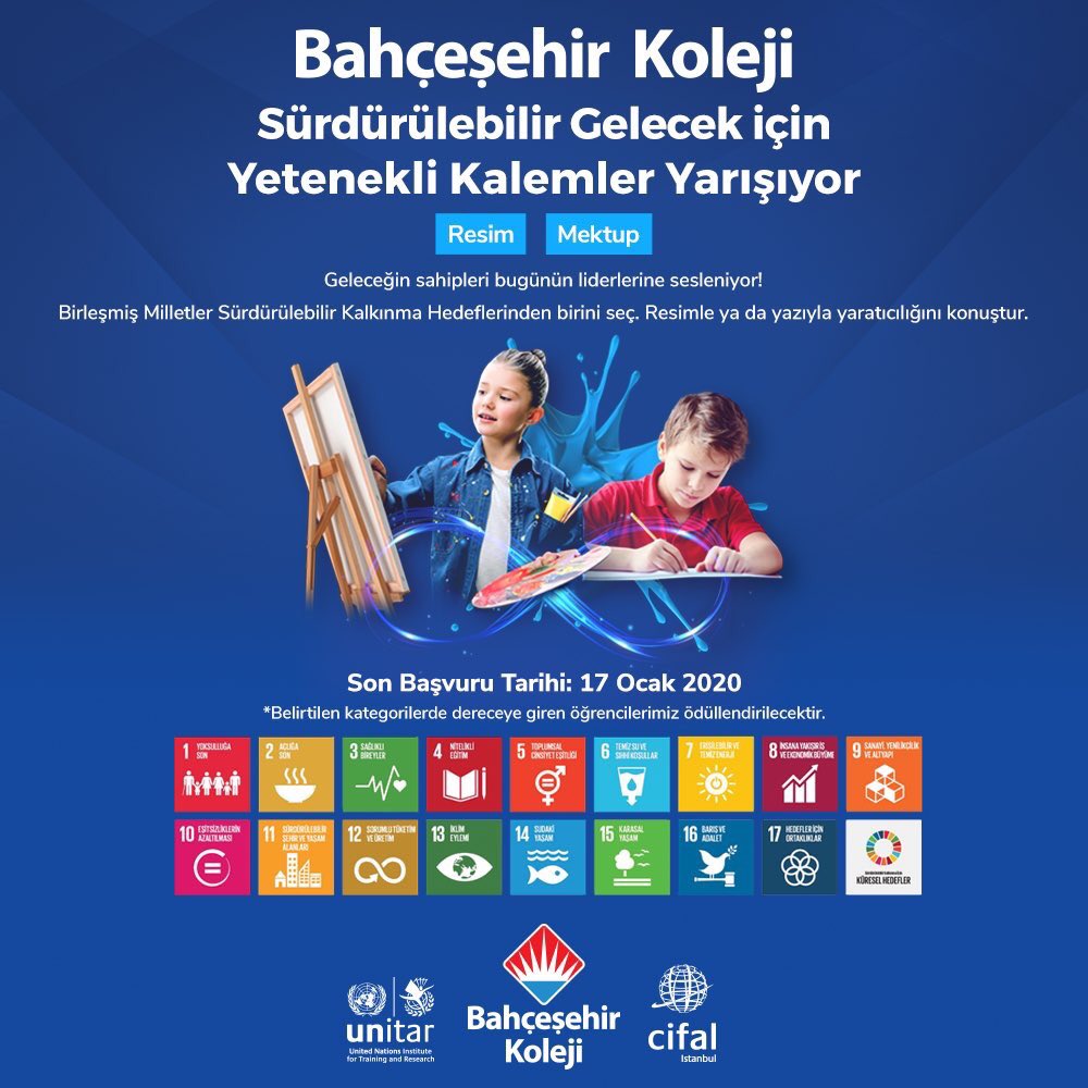 “Sürdürülebilir Gelecek İçin “ yetenekli kalemler yarışıyor !
Geleceğin sahipleri bugünün liderlerine sesleniyor
#birleşmişmilletler #sürdürülebilirkalkınmahedefleri #bm #un #unitar #cifal #bahçeşehirkoleji